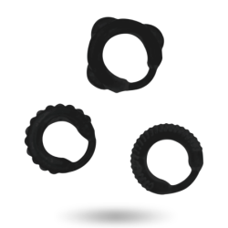 Set 3 Anillos Pene Negro de Addicted Toys | Piumer Erotic
