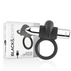 Burton Anillo Recargable 10 Modos Vibración de Black&Silver | Piumer Erotic