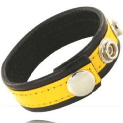 Correa Cuero Ajustable Pene Amarillo-Negra de Leather Body | Piumer Erotic