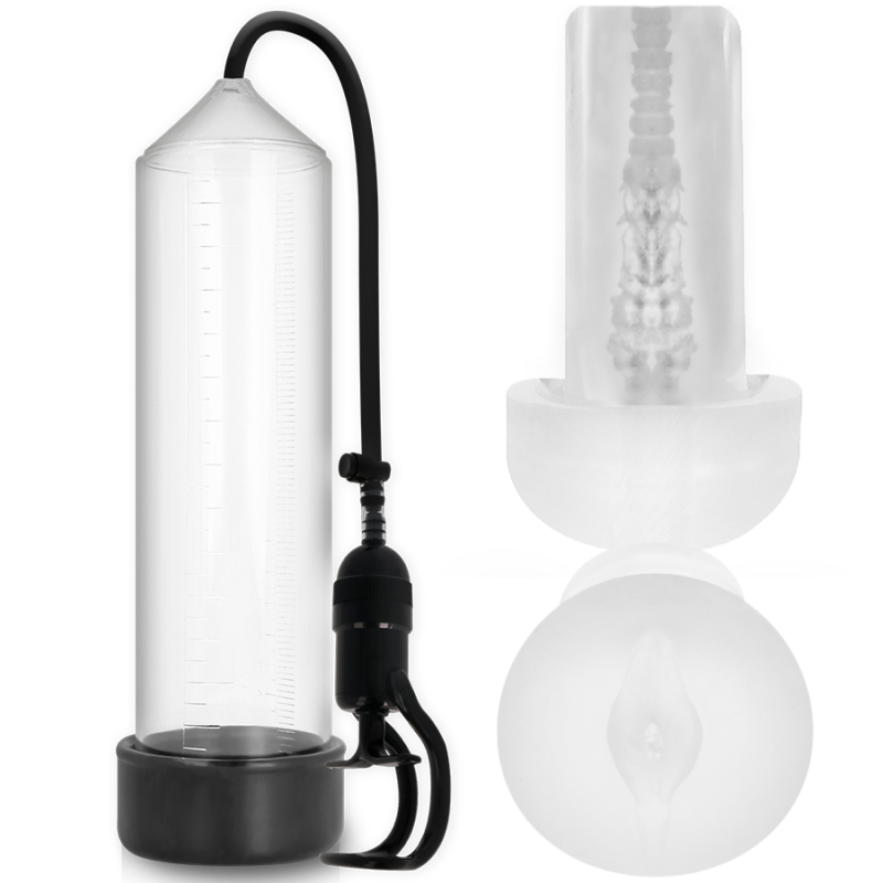 Bomba Erección Rx5 Transparente Con Masturbador de Pump Addicted | Piumer Erotic