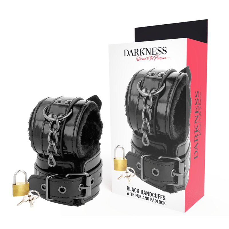 Darkness - Esposas Cuero Ajustables Manos Negro Con Candado de Darkness Bondage | Piumer